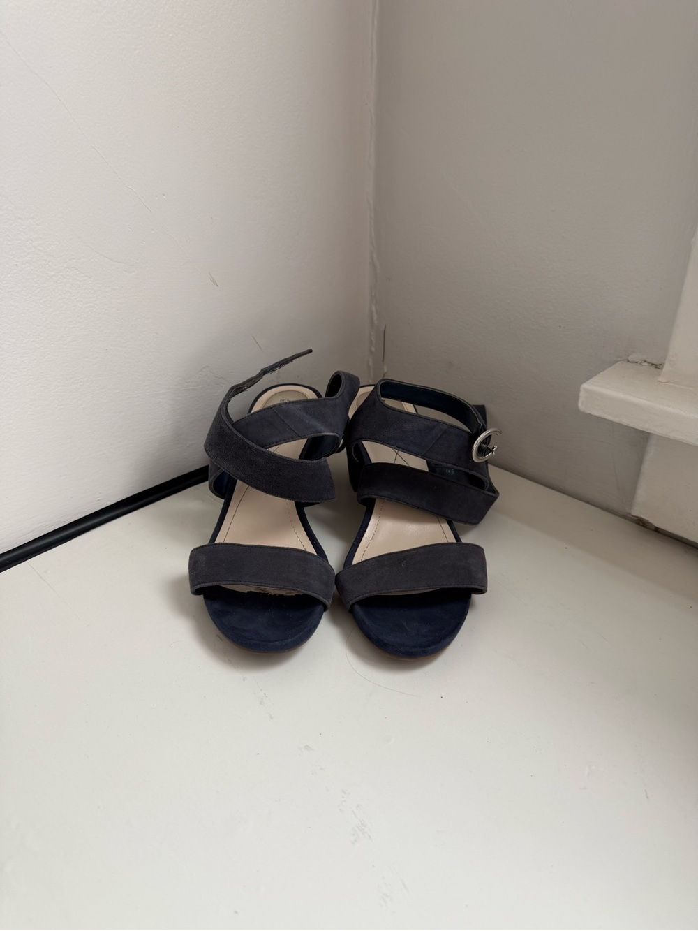 Strappy Navy Suede Women's Sandals with Buckle